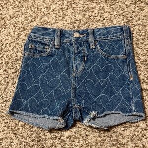 Heart Patterned Blue Denim Cutoff Shorts - 2T (LIKE NEW!)